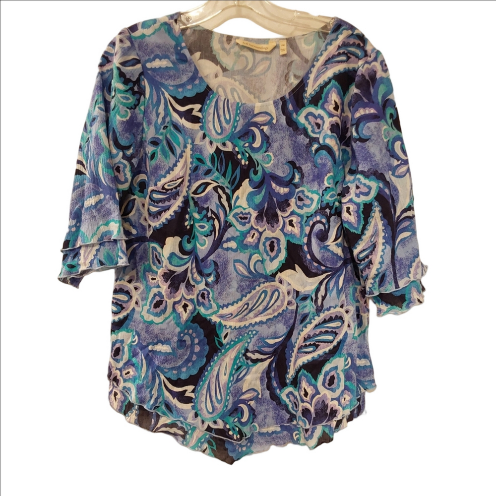Soft Surroundings Blue Paisley Women's Top Petite Medium
